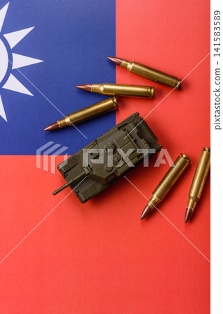 A tank on the taiwanese flag as a conceptual backdrop representing defense A tank on the taiwanese flag as a conceptual backdrop representing defense 141583589