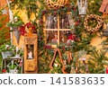Traditional Christmas Market Decorations on Wooden Stall in Bamberg, Bavaria, Germany 141583635