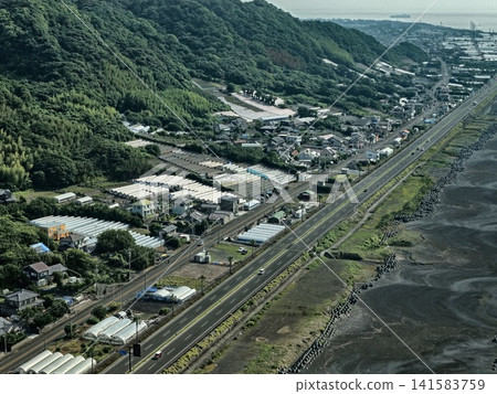 Aerial photograph capturing coastal farmland and main roads in Kuno, Shizuoka City. Aerial photograph capturing coastal farmland and main roads in Kuno, Shizuoka City. 141583759