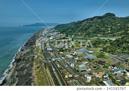 Aerial photograph capturing the coastline, urban area, and farmland of Shizuoka City, Shizuoka Prefecture. Aerial photograph capturing the coastline, urban area, and farmland of Shizuoka City, Shizuoka Prefecture. 141583767