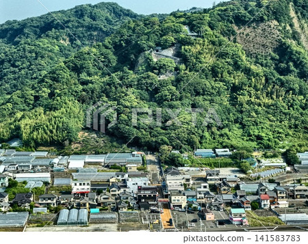 Aerial photographs capturing mountain villages and farming settlements around Kunozan in Shizuoka City. Aerial photographs capturing mountain villages and farming settlements around Kunozan in Shizuoka City. 141583783