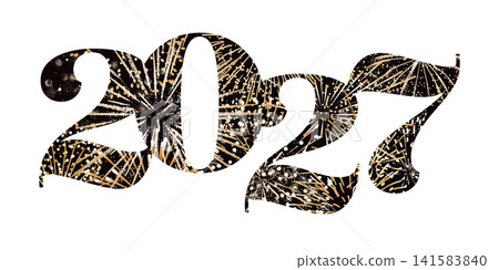 Happy 2027 New Year logo, gold fireworks number isolated Happy 2027 New Year logo, gold fireworks number isolated 141583840