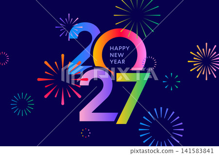 2027 New Year card, colorful fireworks poster background 2027 New Year card, colorful fireworks poster background 141583841
