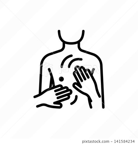 Chest physiotherapy thin line icon for airway clearance and respiratory rehabilitation. Vector illustration. Chest physiotherapy thin line icon for airway clearance and respiratory rehabilitation. Vector illustration. 141584234