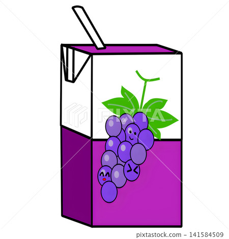 Paper carton beverage with grape illustration featuring a face Paper carton beverage with grape illustration featuring a face 141584509
