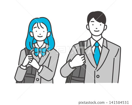 男女學生穿著西裝外套/校服/高中生/初中生的矢量圖 男女學生穿著西裝外套/校服/高中生/初中生的矢量圖 141584531