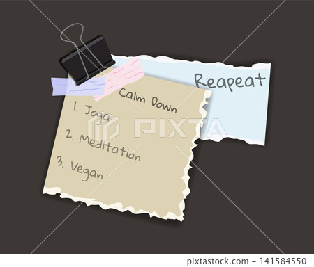 Paper notes stickers. Place for memo messages on paper sheets. Attached with sticky colorful tape on grey background isolated vector illustration Paper notes stickers. Place for memo messages on paper sheets. Attached with sticky colorful tape on grey background isolated vector illustration 141584550