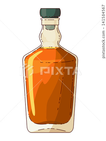 Whiskey bottle. Product packaging brand design. Mock up bottle of bourbon whiskey alcohol drink. Advertising banner vector colored illustration Whiskey bottle. Product packaging brand design. Mock up bottle of bourbon whiskey alcohol drink. Advertising banner vector colored illustration 141584567
