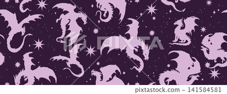 Fantasy dragon seamless pattern, magic flying creature repeat background medieval legend beast print Fantasy dragon seamless pattern, magic flying creature repeat background medieval legend beast print 141584581