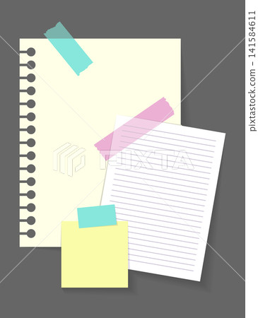 Paper notes stickers. Place for memo messages on paper sheets. Blank sticky place for to do list and office notice or information board Paper notes stickers. Place for memo messages on paper sheets. Blank sticky place for to do list and office notice or information board 141584611