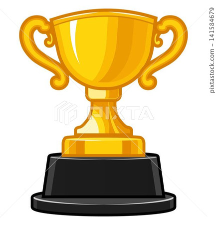 Golden Trophy Cup Award Cartoon Icon Isolated on White Background Golden Trophy Cup Award Cartoon Icon Isolated on White Background 141584679