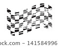 Wavy racing flag with dirty distressed texture. Checkered start or finish signal with grunge surface. Taxi or police car banner with repeated black and white squares. Vector graphic illustration 141584996