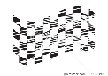 Wavy racing flag with dirty distressed texture. Checkered start or finish signal with grunge surface. Taxi or police car banner with repeated black and white squares. Vector graphic illustration Wavy racing flag with dirty distressed texture. Checkered start or finish signal with grunge surface. Taxi or police car banner with repeated black and white squares. Vector graphic illustration 141584996