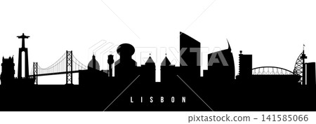 Vector silhouette illustration of Lisbon urban skyline.  141585066