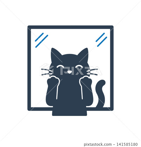 Startled cat behind glass flat icon, International Cat Day concept Startled cat behind glass flat icon, International Cat Day concept 141585180