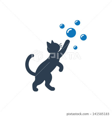 Cat playing with soap bubbles flat icon, International Cat Day concept Cat playing with soap bubbles flat icon, International Cat Day concept 141585183
