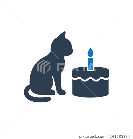 Cat looking at birthday cake flat icon, International Cat Day concept Cat looking at birthday cake flat icon, International Cat Day concept 141585184