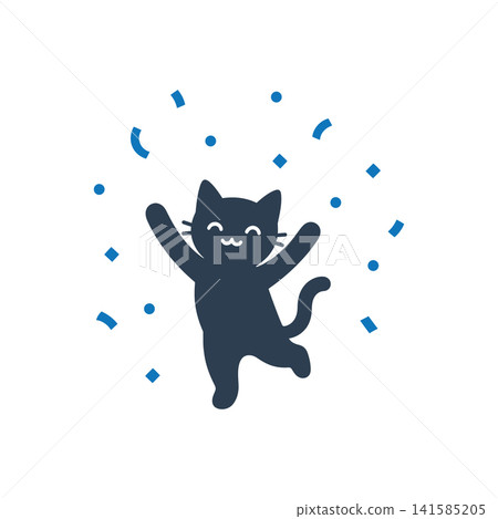 Cat jumping with confetti flat icon, International Cat Day concept Cat jumping with confetti flat icon, International Cat Day concept 141585205