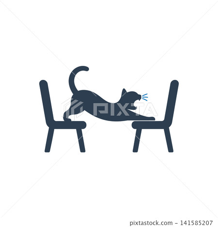 Cat stretching and hissing flat icon, International Cat Day concept Cat stretching and hissing flat icon, International Cat Day concept 141585207