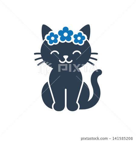 Cat wearing flower crown flat icon, International Cat Day concept Cat wearing flower crown flat icon, International Cat Day concept 141585208