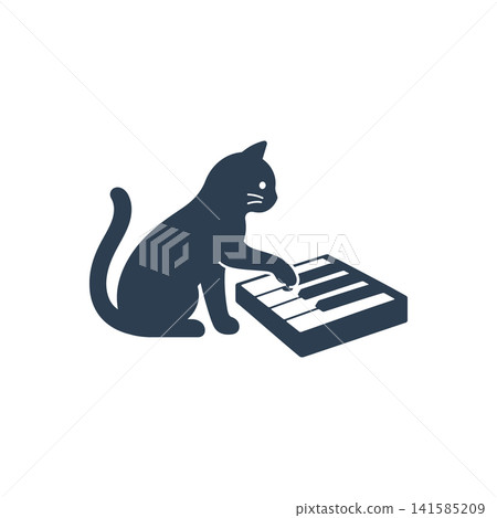Cat playing piano flat icon, International Cat Day concept Cat playing piano flat icon, International Cat Day concept 141585209