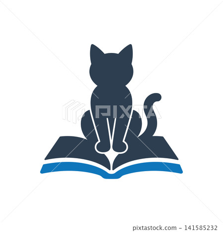 Writer cat on open book flat icon, International Cat Day concept Writer cat on open book flat icon, International Cat Day concept 141585232