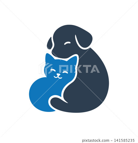Dog and cat hugging flat icon, International Cat Day concept Dog and cat hugging flat icon, International Cat Day concept 141585235