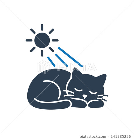 Cat sleeping under sun rays flat icon, International Cat Day concept Cat sleeping under sun rays flat icon, International Cat Day concept 141585236