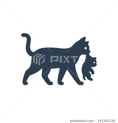 Mother cat carrying kitten flat icon, International Cat Day concept 141585238