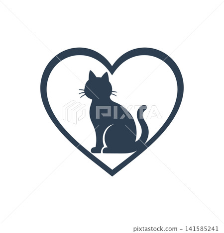 Cat silhouette in heart flat icon, International Cat Day concept Cat silhouette in heart flat icon, International Cat Day concept 141585241