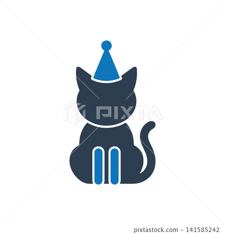 Cat wearing party hat flat icon, International Cat Day concept Cat wearing party hat flat icon, International Cat Day concept 141585242