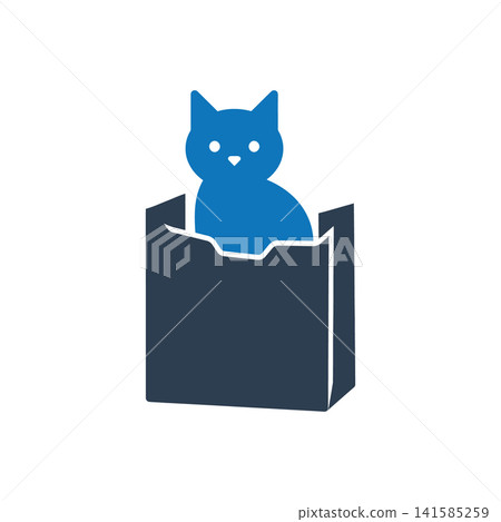 Cat peeking from paper bag flat icon, International Cat Day concept Cat peeking from paper bag flat icon, International Cat Day concept 141585259