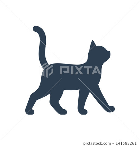 Cat walking with tail raised flat icon, International Cat Day concept Cat walking with tail raised flat icon, International Cat Day concept 141585261