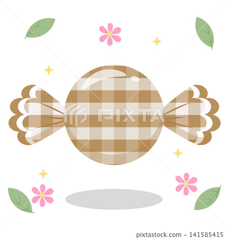 Cute Beige Pastel Gingham Candy with Flower and Leaf Decoration Cute Beige Pastel Gingham Candy with Flower and Leaf Decoration 141585415