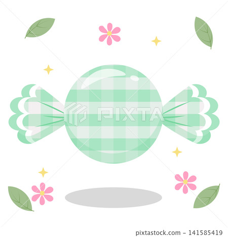 Cute Mint Green Gingham Candy with Flower and Leaf Decoration Cute Mint Green Gingham Candy with Flower and Leaf Decoration 141585419