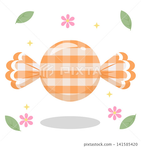 Cute Orange Pastel Gingham Candy with Flower and Leaf Vector Cute Orange Pastel Gingham Candy with Flower and Leaf Vector 141585420