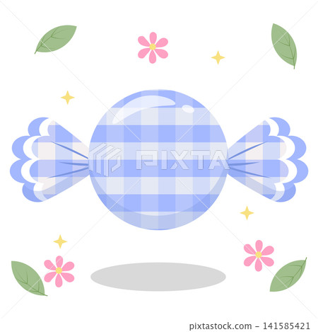 Cute Periwinkle Blue Gingham Candy with Flower and Leaf Vector Cute Periwinkle Blue Gingham Candy with Flower and Leaf Vector 141585421