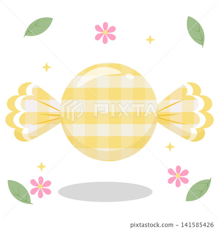 Cute Yellow Pastel Gingham Candy with Flower and Leaf Decoration Cute Yellow Pastel Gingham Candy with Flower and Leaf Decoration 141585426