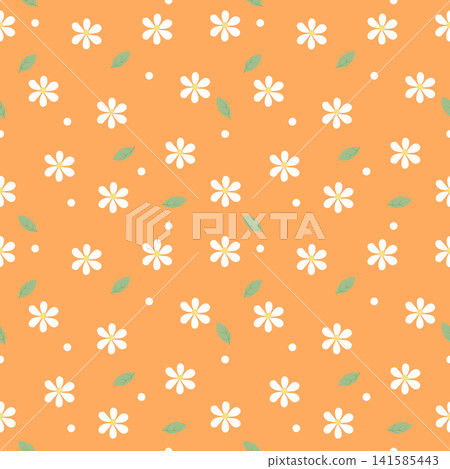 Cute Orange Pastel Daisy Flower Seamless Pattern Background Cute Orange Pastel Daisy Flower Seamless Pattern Background 141585443