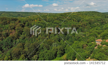 Aerial view of forest hills near Rogljevo in Serbia 141585712