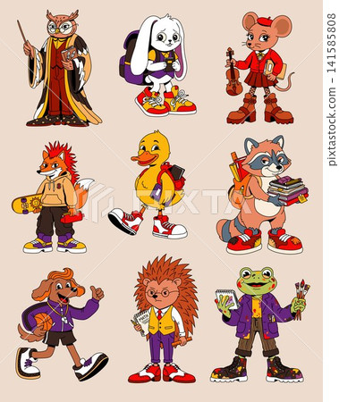 Cartoon School Animals with Teachers and Students Cartoon School Animals with Teachers and Students 141585808