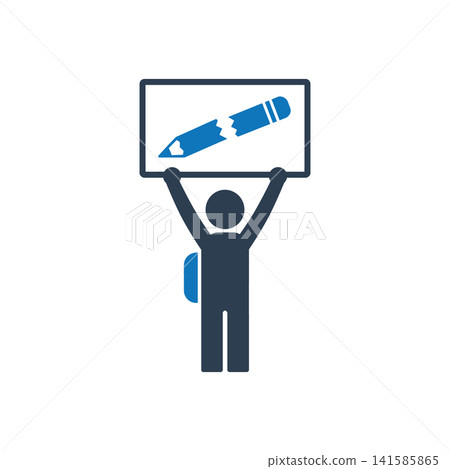 Student holding blank protest sign with broken pencil icon icon Student holding blank protest sign with broken pencil icon icon 141585865