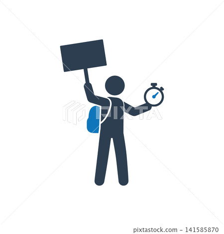 Student holding blank protest sign with a stopwatch icon Student holding blank protest sign with a stopwatch icon 141585870