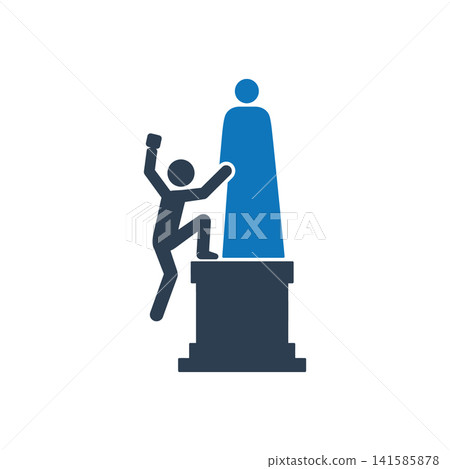 Student climbing onto a pedestal reaching toward a statue icon Student climbing onto a pedestal reaching toward a statue icon 141585878