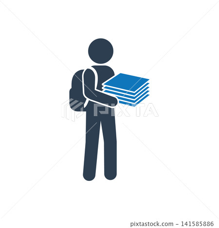 Student with backpack carrying a stack of books icon Student with backpack carrying a stack of books icon 141585886
