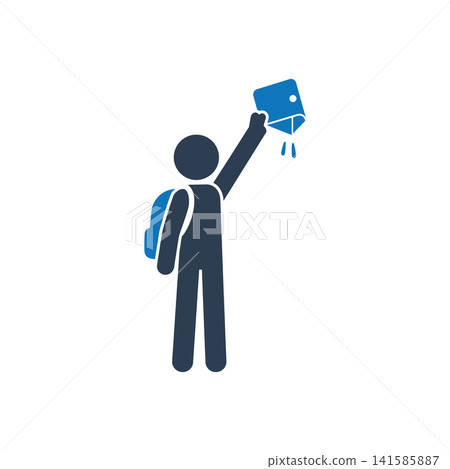Student throwing a graduation cap into the air icon Student throwing a graduation cap into the air icon 141585887