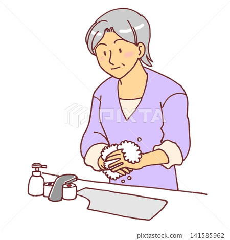 Elderly woman washing her hands Elderly woman washing her hands 141585962
