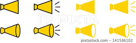 Announcement Happy cheering megaphone icon yellow Announcement Happy cheering megaphone icon yellow 141586102