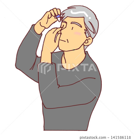 Senior man pointing eye drops 141586118