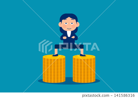 The women stepped on the money on both sides. Business finance and economy The women stepped on the money on both sides. Business finance and economy 141586316
